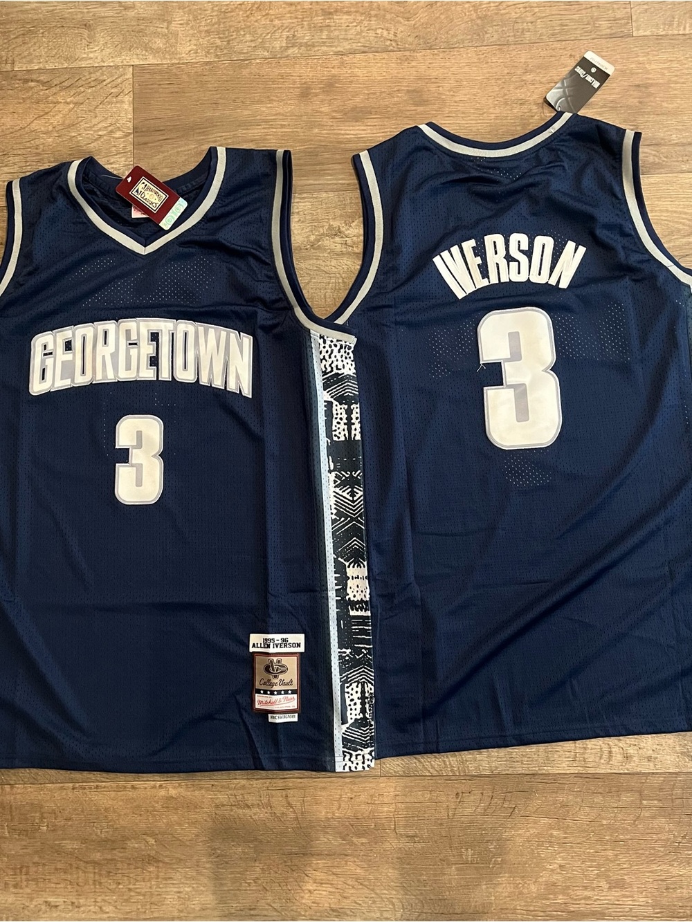 Mitchell & Ness Georgetown #3 Navy and White Iverson Basketball Jersey